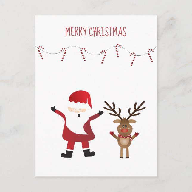 Simple Merry Christmas Santa Claus Reindeer Postcard (Front)