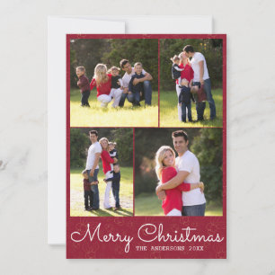 Simple Merry Christmas Script 4 Photo Collage Holiday Card