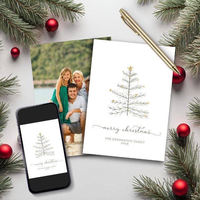 Simple Merry Christmas Tree Script Holiday Photo (Simple Merry Christmas Tree Script Holiday Photo Card)