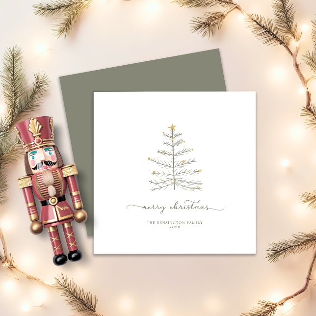 Simple Merry Christmas Tree Script Square Holiday Card (Simple Merry Christmas Tree Script Square Holiday Card)
