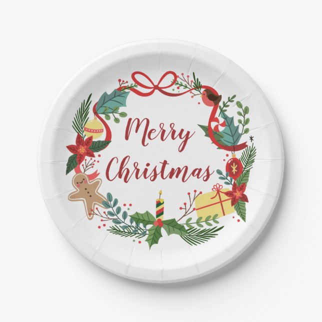 Simple Merry Christmas Wreath | Paper Plates (Front)