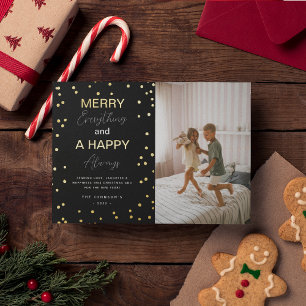 Simple ‘Merry Everything’ Photo Christmas Gold Foil Holiday Card