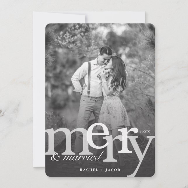 Simple MERRY & Married Photo Christmas Card (Front)