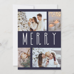 Simple Merry typography multiple photo collage Holiday Card