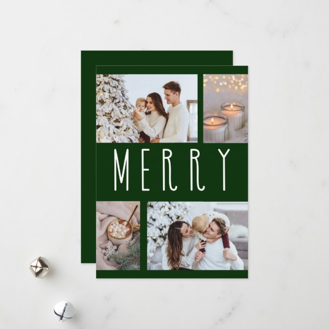 Simple Merry typography multiple photo collage  Holiday Card (Front/Back In Situ)