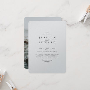 Simple Metalic Silver and Black Photo Wedding Invitation