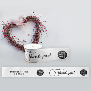 Simple Mibinal Black White Logo Business Thank You Satin Ribbon