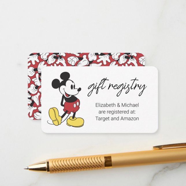  Simple Mickey Mouse |  Baby Shower Gift Registry Enclosure Card (Front/Back In Situ)