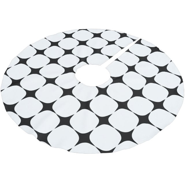 Simple Mid Century Modern Black and White Pattern Brushed Polyester Tree Skirt (Angled)