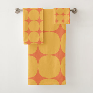 Simple Mid Century Modern Yellow Orange Pattern Bath Towel Set