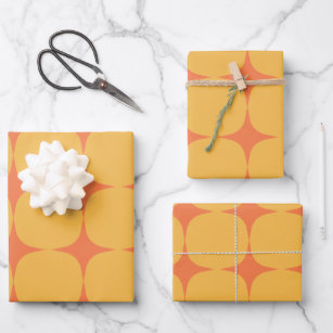 Simple Mid Century Modern Yellow Orange Pattern Wrapping Paper Sheet