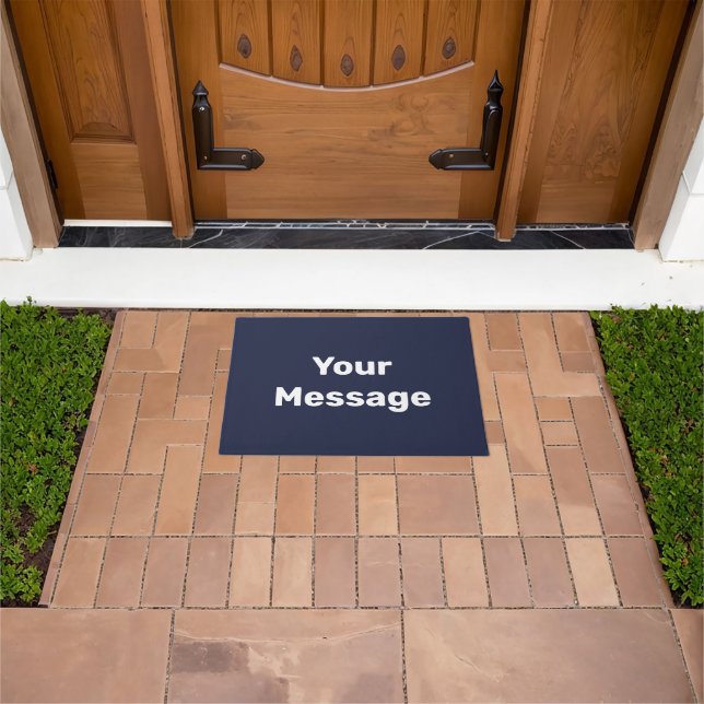 Simple Midnight Blue and White Your Message Text Doormat (Outdoor)