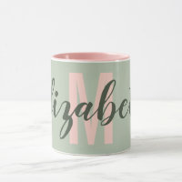 Simple Military Light Green Blush Pink Monogram