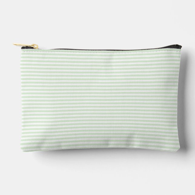 Simple Milky Jade Green Narrow Stripe Accessory Pouch (Front)