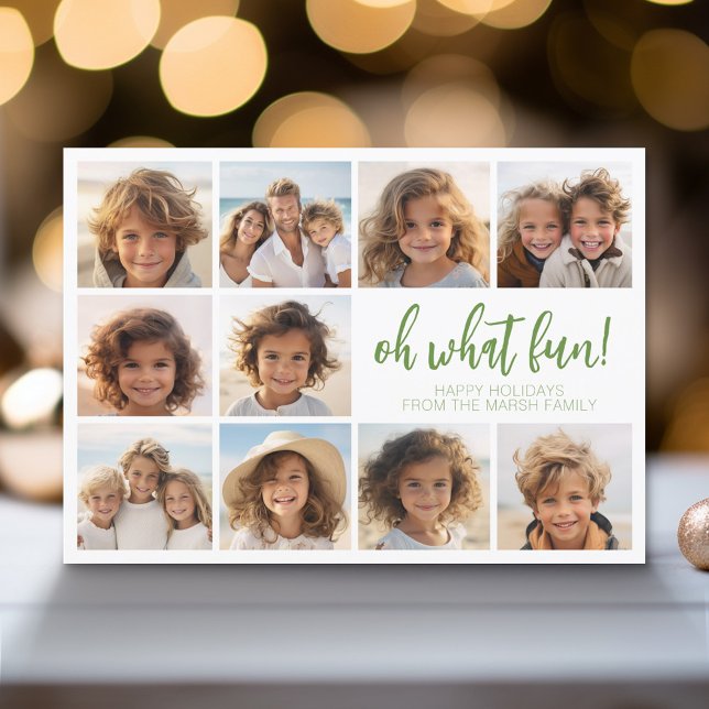Simple Minimal - 10 Photo - Zen Arch Green White Holiday Card (Modern Holiday Greeting Card with a Family Photo)