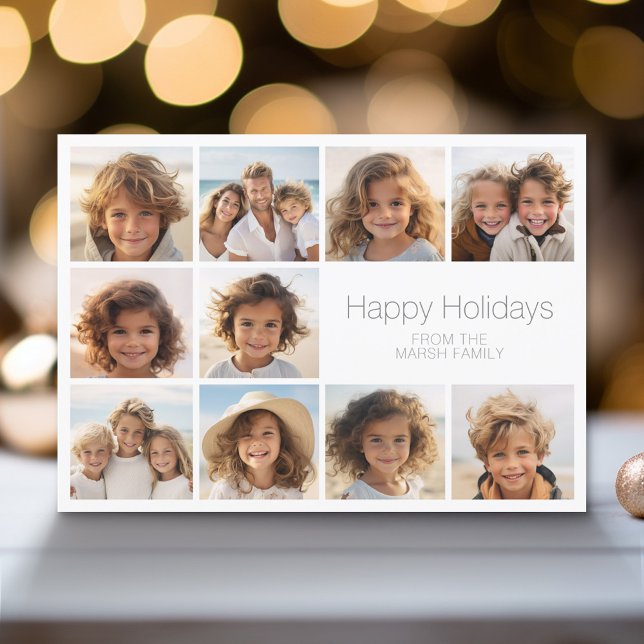 Simple Minimal - 10 Photo - Zen Arch Grey White Holiday Card (Modern Holiday Greeting Card with a Family Photo)