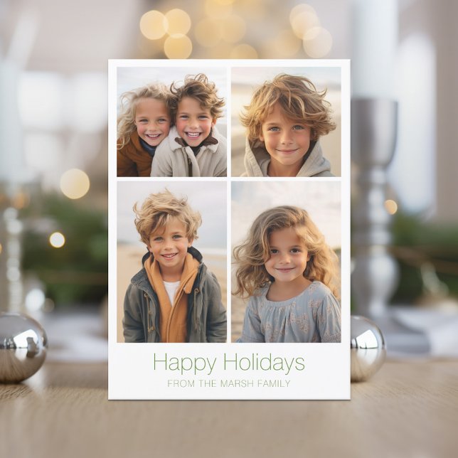 Simple Minimal 4 Photo - Zen Arch Green White Holiday Card (Zen Arch Design - Minimal Holiday Card - 4 Photos)