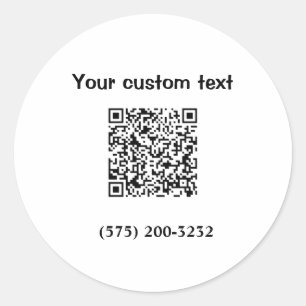 Simple minimal add barcode phone number text compa classic round sticker