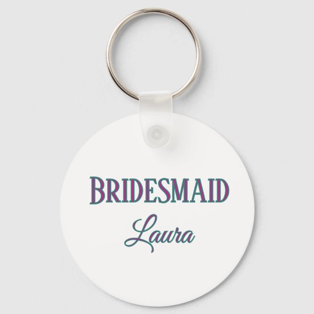 Simple minimal add name bridesmaid  gift year     keychain (Front)