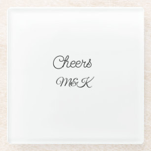 Simple minimal add name cheers couple name custom  glass coaster