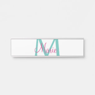 simple minimal add name monogram green pink blue t door sign