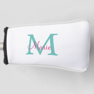 simple minimal add name monogram green pink blue t golf head cover