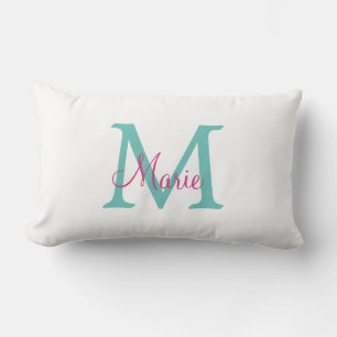 simple minimal add name monogram green pink blue t lumbar pillow