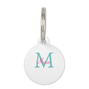 simple minimal add name monogram green pink blue t pet tag