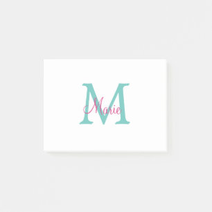 simple minimal add name monogram green pink blue t post-it notes