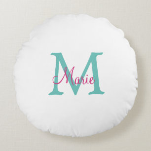 simple minimal add name monogram green pink blue t round pillow