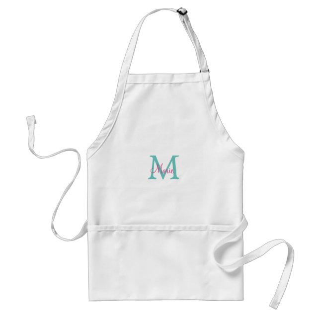 simple minimal add name monogram green pink blue t standard apron (Front)