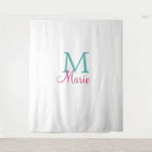 simple minimal add name monogram green pink blue t tapestry