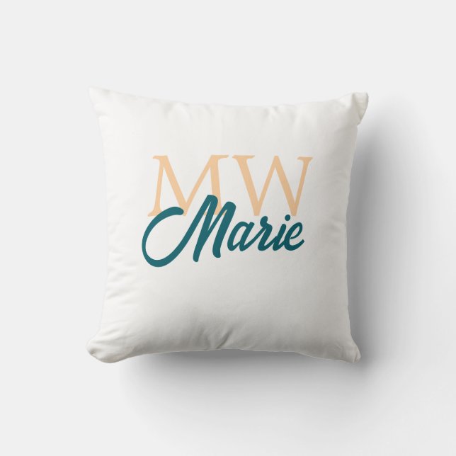 simple minimal add name monogram orange blue bold throw pillow (Front)