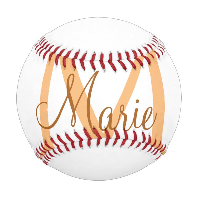 simple minimal add name monogram orange brown  thr baseball (Front)
