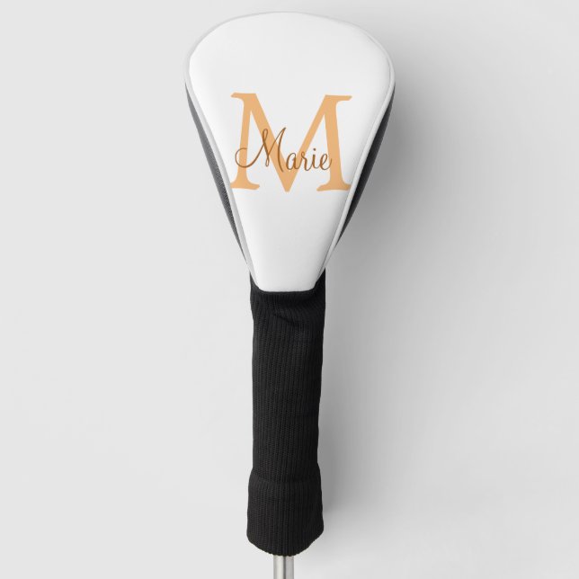 simple minimal add name monogram orange brown  thr golf head cover (Front)