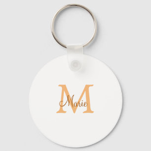 simple minimal add name monogram orange brown thr keychain
