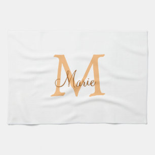 simple minimal add name monogram orange brown thr kitchen towel