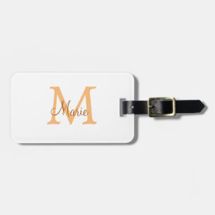 simple minimal add name monogram orange brown thr luggage tag