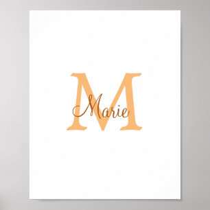 simple minimal add name monogram orange brown  thr poster