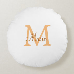 simple minimal add name monogram orange brown  thr round pillow