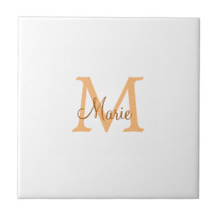 simple minimal add name monogram orange brown thr tile