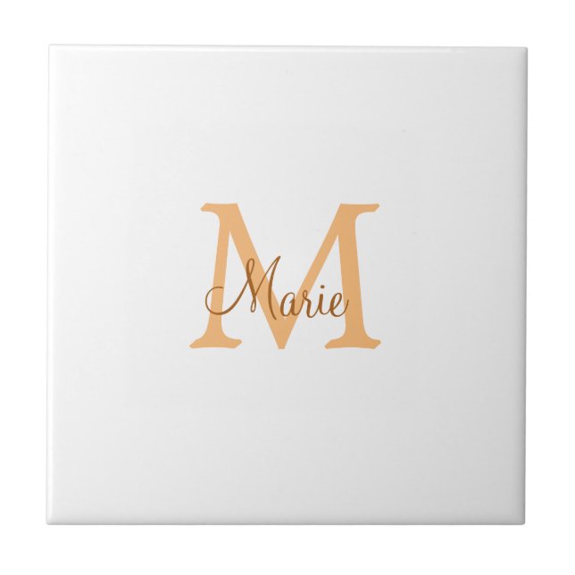 simple minimal add name monogram orange brown  thr tile (Front)