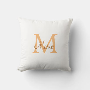 simple minimal add name monogram orange brown  throw pillow