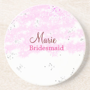 simple minimal add name monogram pink bridesmaid coaster