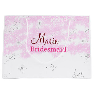 simple minimal add name monogram pink bridesmaid large gift bag