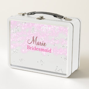 simple minimal add name monogram pink bridesmaid metal lunch box