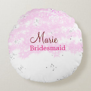 simple minimal add name monogram pink bridesmaid round pillow