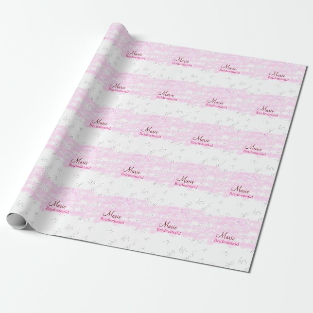 simple minimal add name monogram pink bridesmaid   wrapping paper (Unrolled)