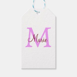 simple minimal add name monogram pink red  gift tags