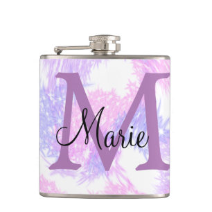 simple minimal add name monogram pink red glitter  hip flask